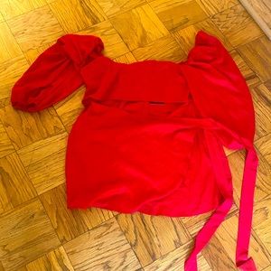 Red off shoulder, stomach cutout, tie dress sweetheart cut
